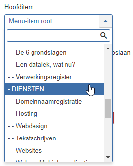 Submenu Diensten