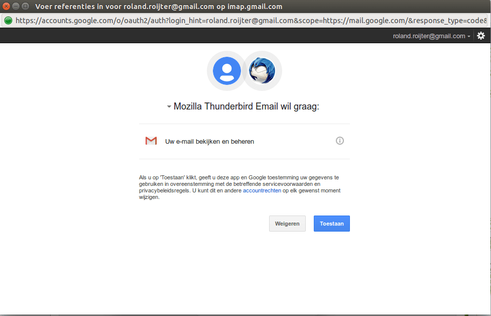 Thunderbird gmail account toevoegen stap 4