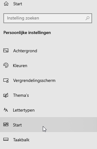 PersoonlijkeInstellingen Start